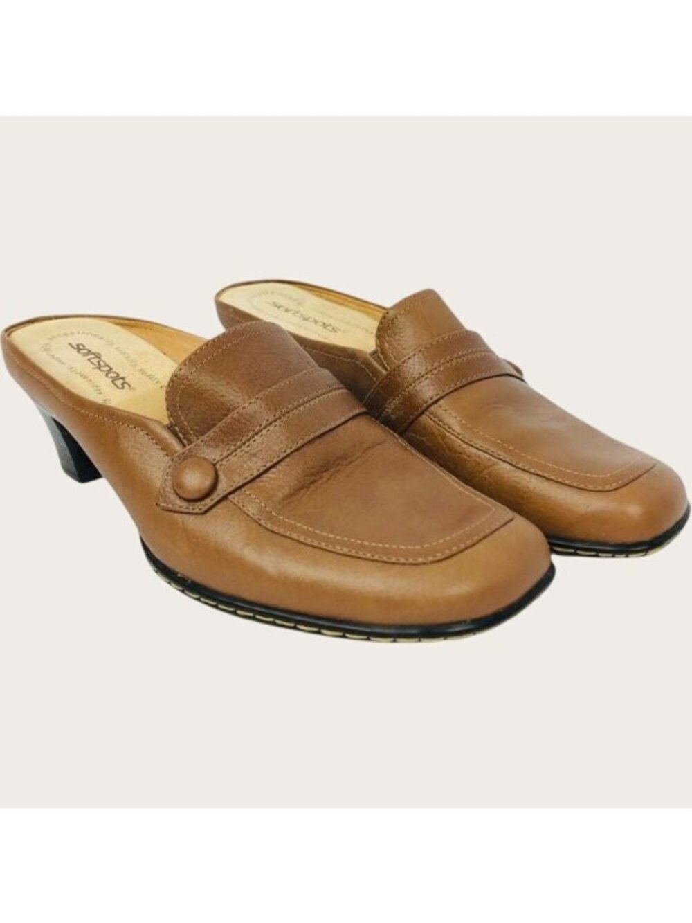 Softspots Brown Leather Slip-On Mule Heels 2" Heel Comfort Sole Womens Size 8.5M